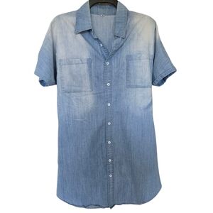 3/$15 Blue Short Sleeve Button-Up Mini Shirt Dress Size Medium